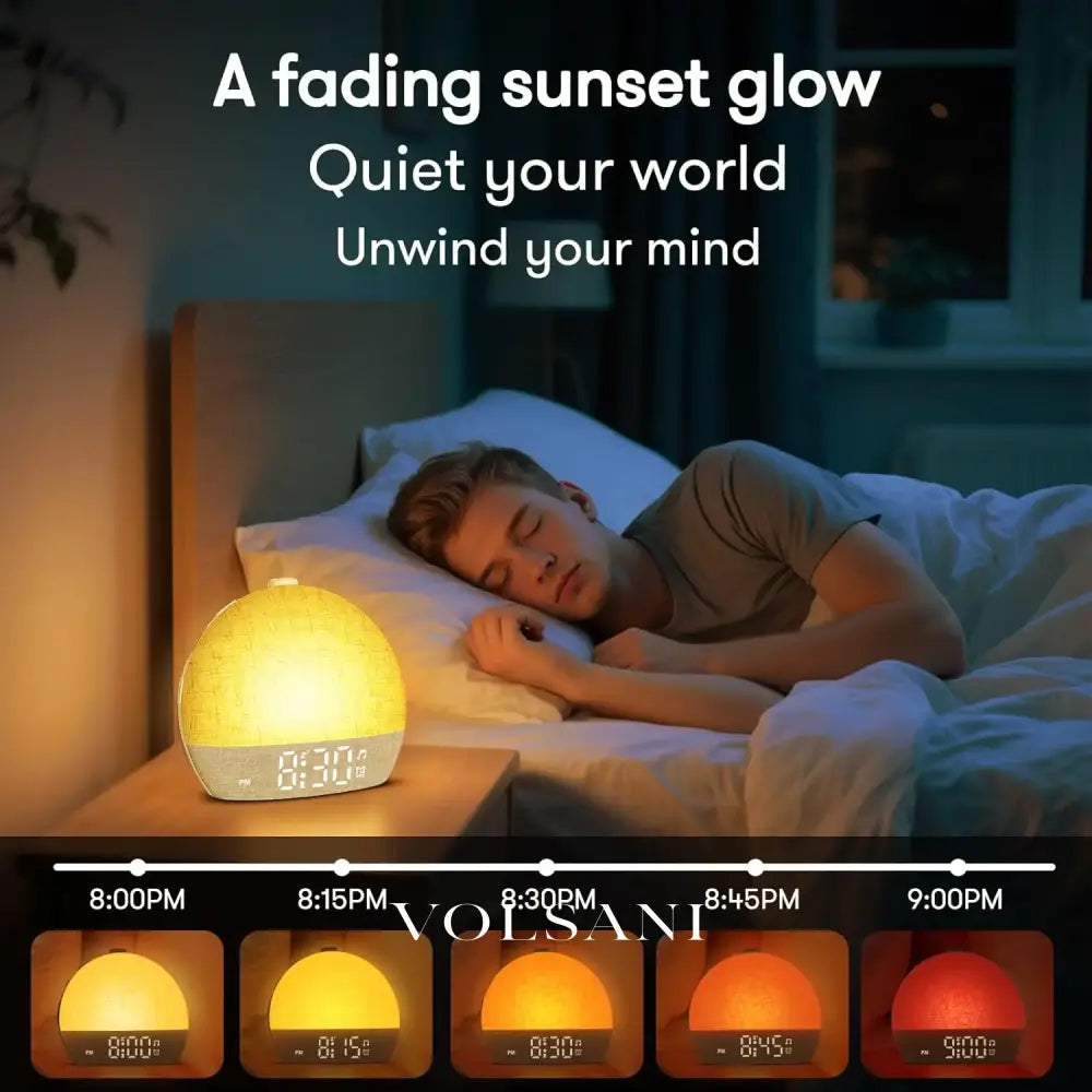 Sunrise Alarm Clock with RGB Night Light Bedroom Wake Up Light & Sleep Aid White Noise Sound Machine Dimmable with 30