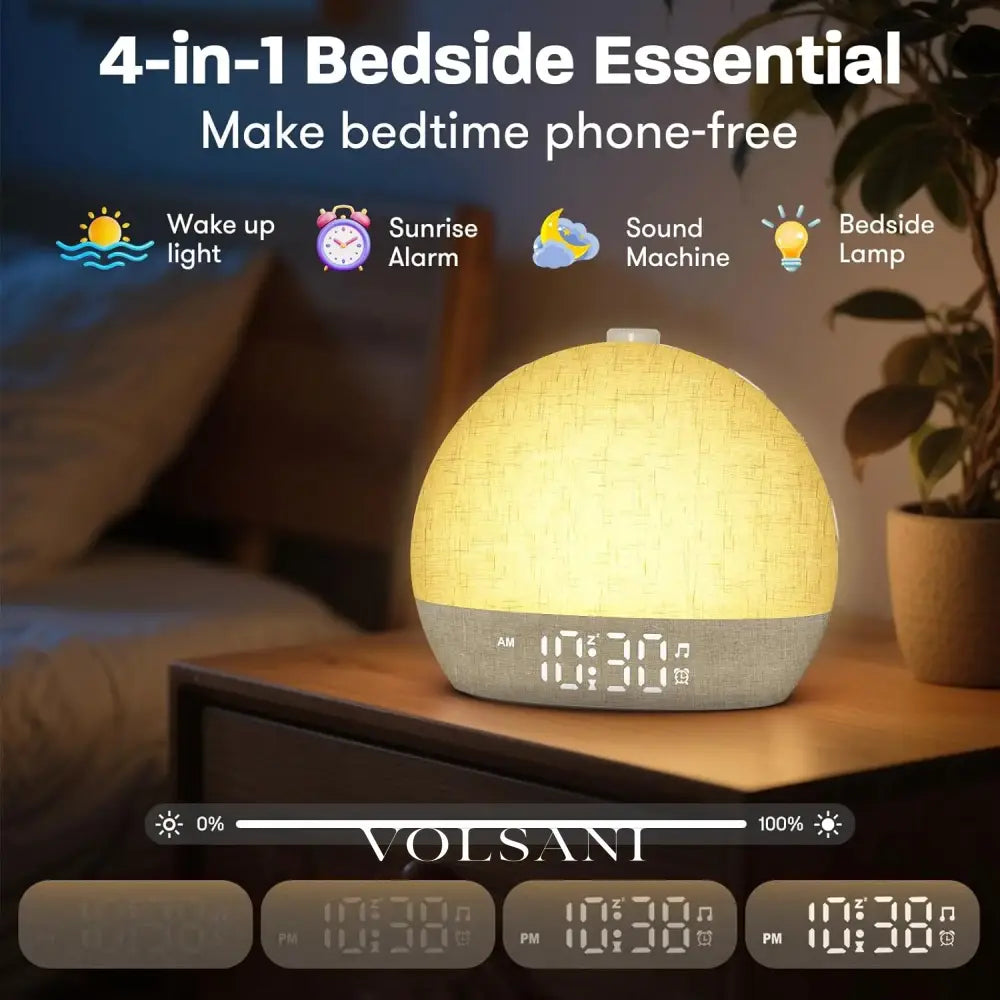 Sunrise Alarm Clock with RGB Night Light Bedroom Wake Up Light & Sleep Aid White Noise Sound Machine Dimmable with 30