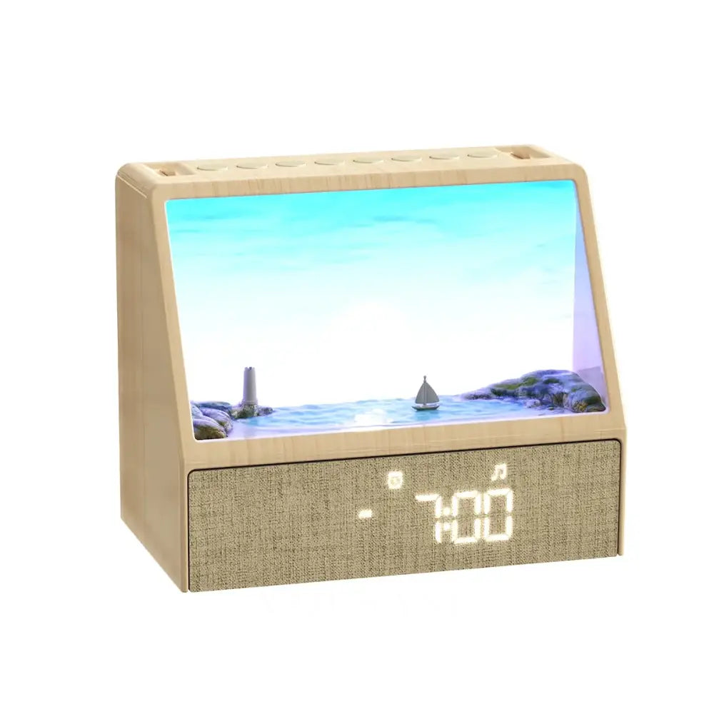 Sunrise Alarm Clock with Wake Up Light Bedroom Night Light & Sleep Aid White Noise and Bluetooth Speaker Wood Grain