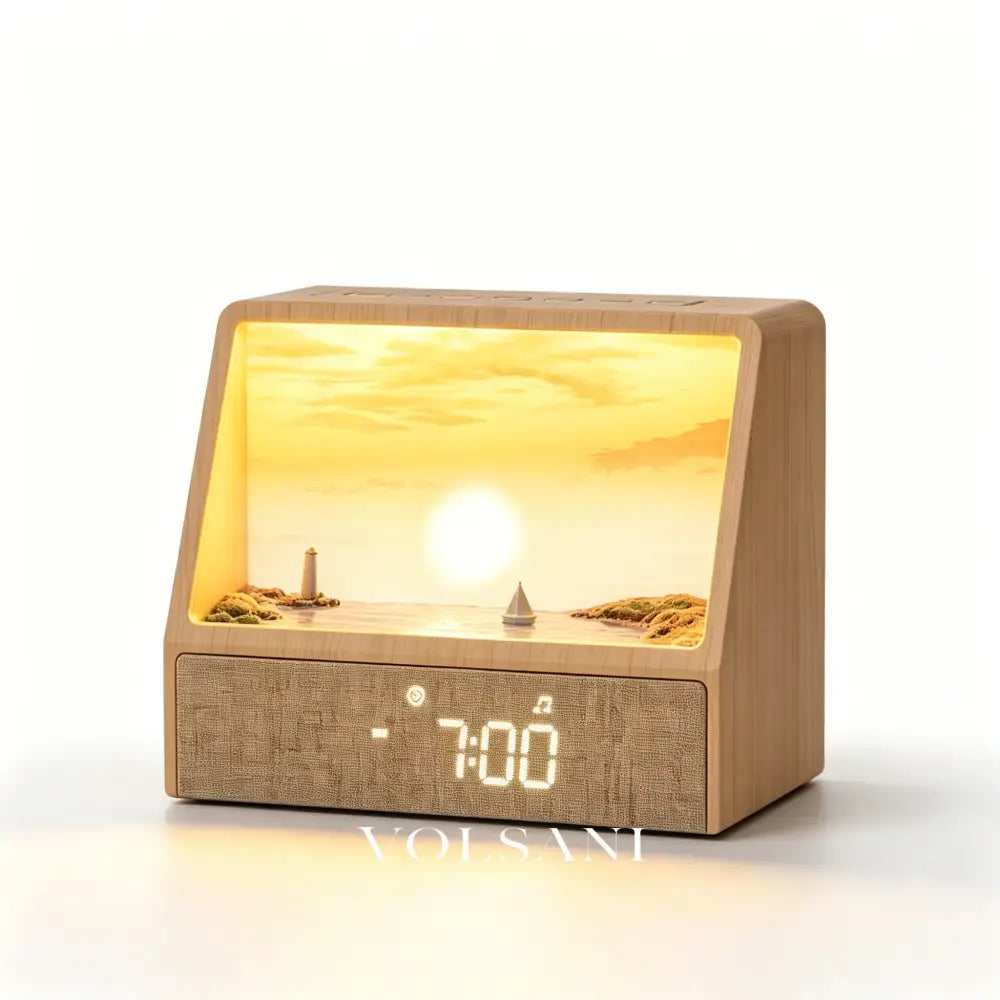 Sunrise Alarm Clock with Wake Up Light Bedroom Night Light & Sleep Aid White Noise and Bluetooth Speaker Wood Grain