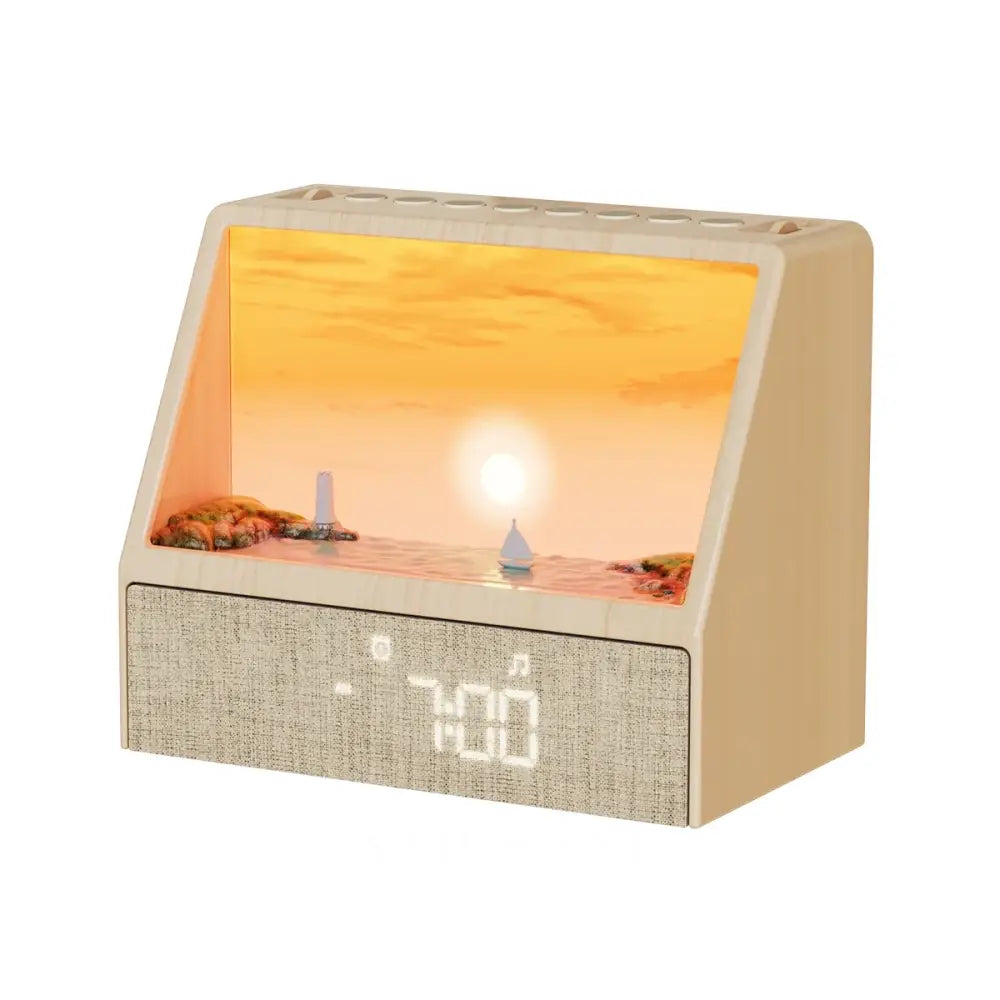 Sunrise Alarm Clock with Wake Up Light Bedroom Night Light & Sleep Aid White Noise and Bluetooth Speaker Wood Grain