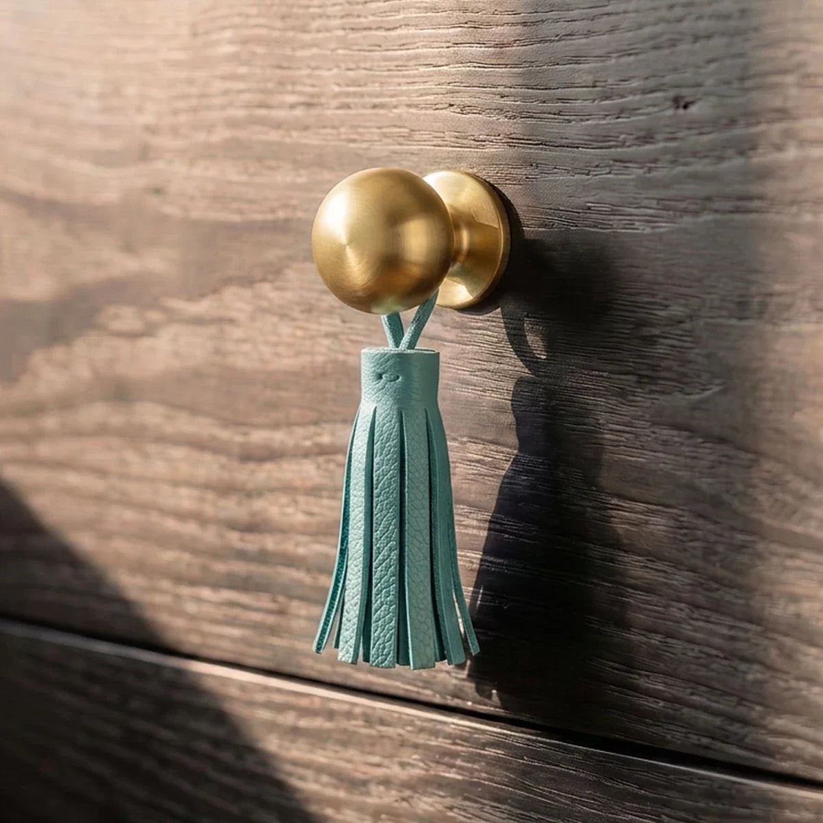 Leather Tassel Cabinet Knobs, Boho Dresser & Cabinet Drawer Pulls, Brass-Finish Knob, Set of 2 in 6 Tassel Colors, 0.7 x 0.8in