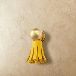 Leather Tassel Cabinet Knobs, Boho Dresser & Cabinet Drawer Pulls, Brass-Finish Knob, Set of 2 in 6 Tassel Colors, 0.7 x 0.8in