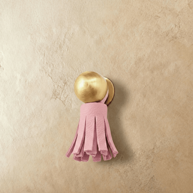 Leather Tassel Cabinet Knobs, Boho Dresser & Cabinet Drawer Pulls, Brass-Finish Knob, Set of 2 in 6 Tassel Colors, 0.7 x 0.8in