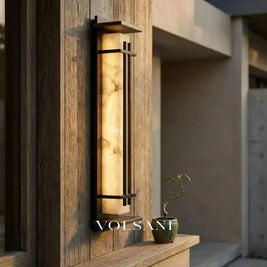 SVANTE: Vierkante Wandlamp Buiten (Albast-look) - Volsani