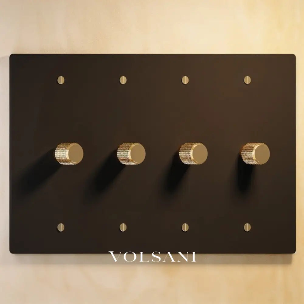 The Architectural Brass 3-Way Rotary Dimmer Switch (1 to 5 Gang) - Open Box - Night Black with Brass / 4 Gang