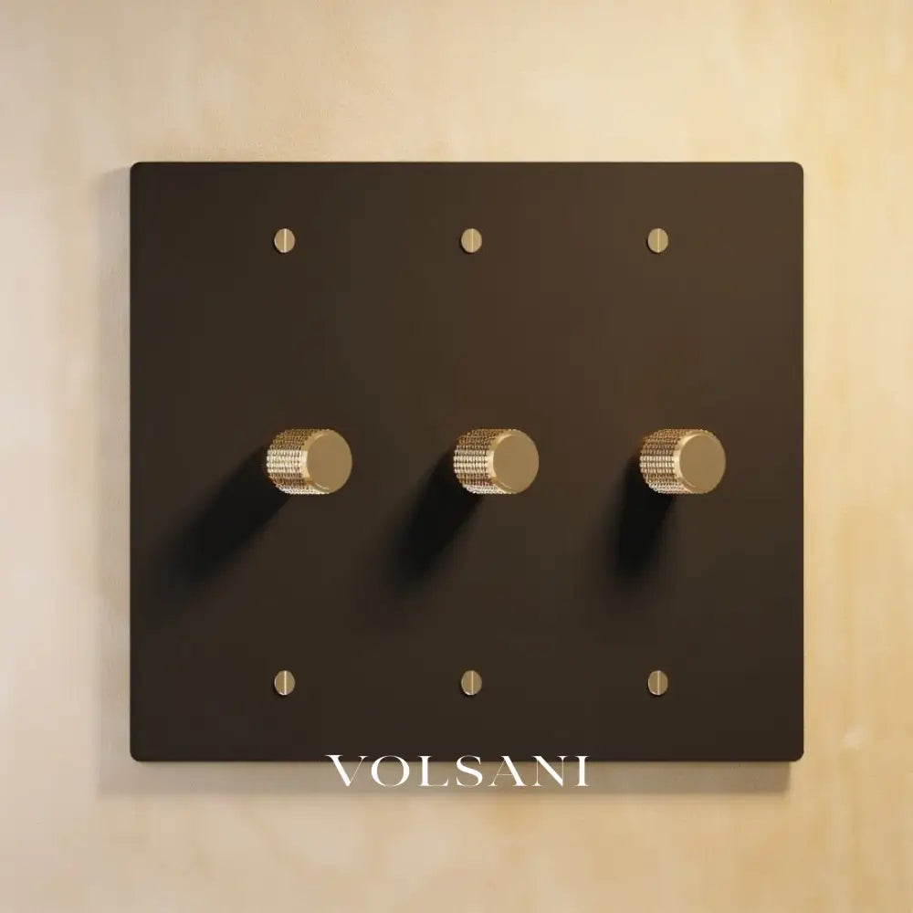The Architectural Brass 3-Way Rotary Dimmer Switch (1 to 5 Gang) - Open Box - Night Black with Brass / 3 Gang