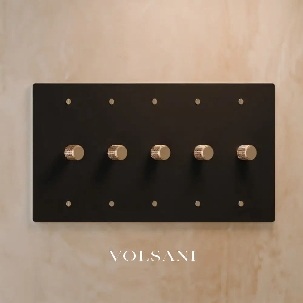 The Architectural Brass 3-Way Rotary Dimmer Switch (1 to 5 Gang) - Open Box - Night Black with Brass / 5 Gang