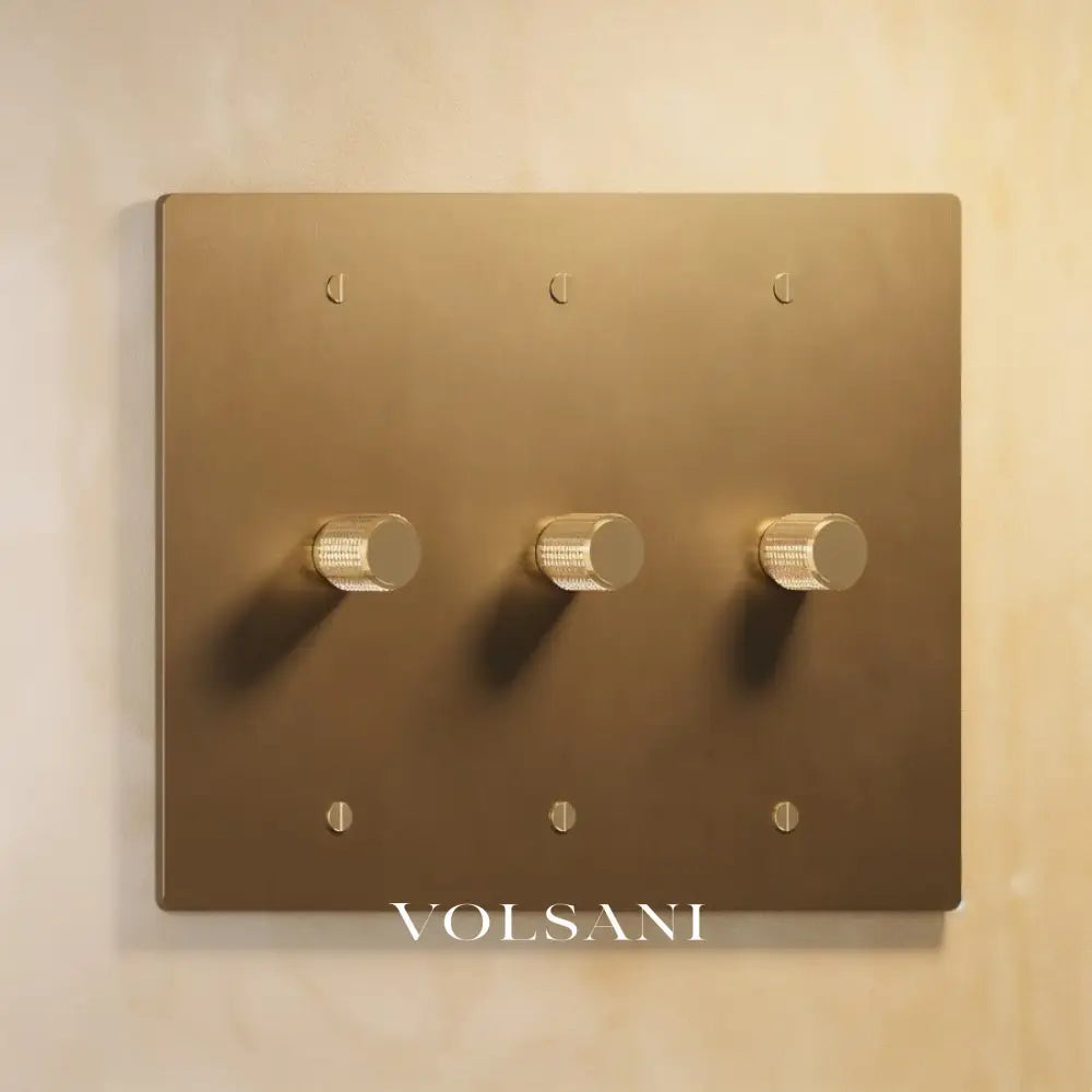 The Architectural Brass 3-Way Rotary Dimmer Switch (1 to 5 Gang) - Open Box - Vintage Brass with Patina / 3 Gang