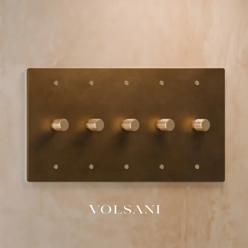 The Architectural Brass 3-Way Rotary Dimmer Switch (1 to 5 Gang) - Open Box - Vintage Brass with Patina / 5 Gang