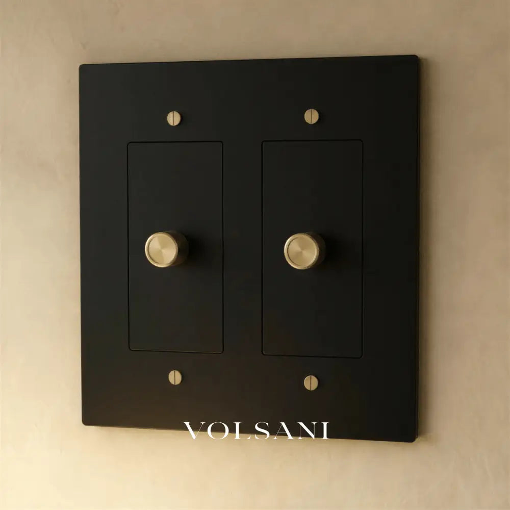 The Brass 3-Way Rotary Dimmer Switch (1 to 5 Gang) - Night Black with Brass / 2 Gang