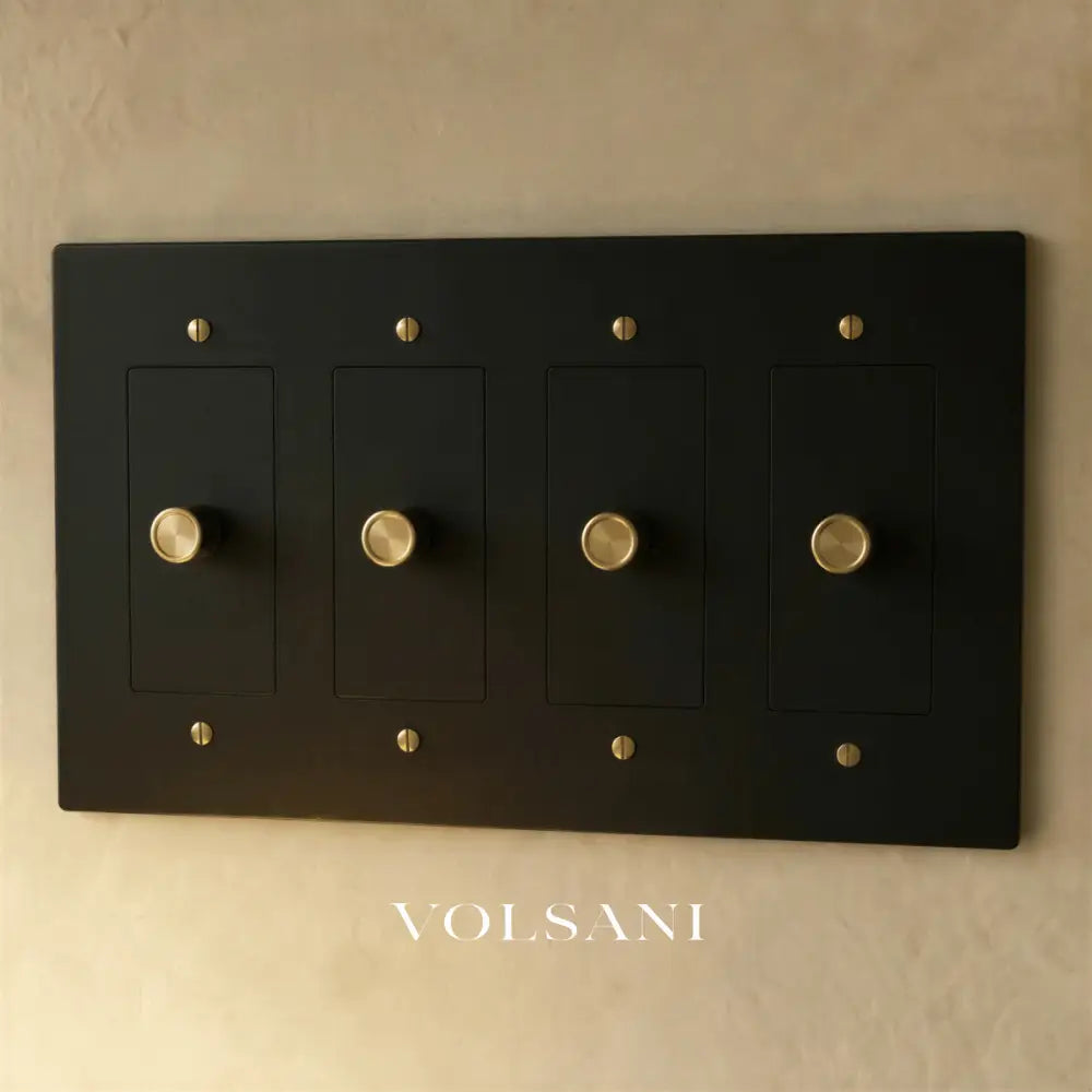 The Brass 3-Way Rotary Dimmer Switch (1 to 5 Gang) - Night Black with Brass / 4 Gang