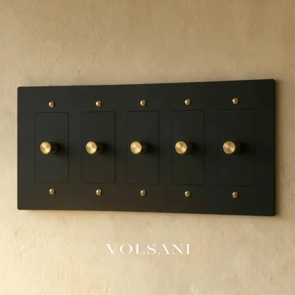 The Brass 3-Way Rotary Dimmer Switch (1 to 5 Gang) - Night Black with Brass / 5 Gang