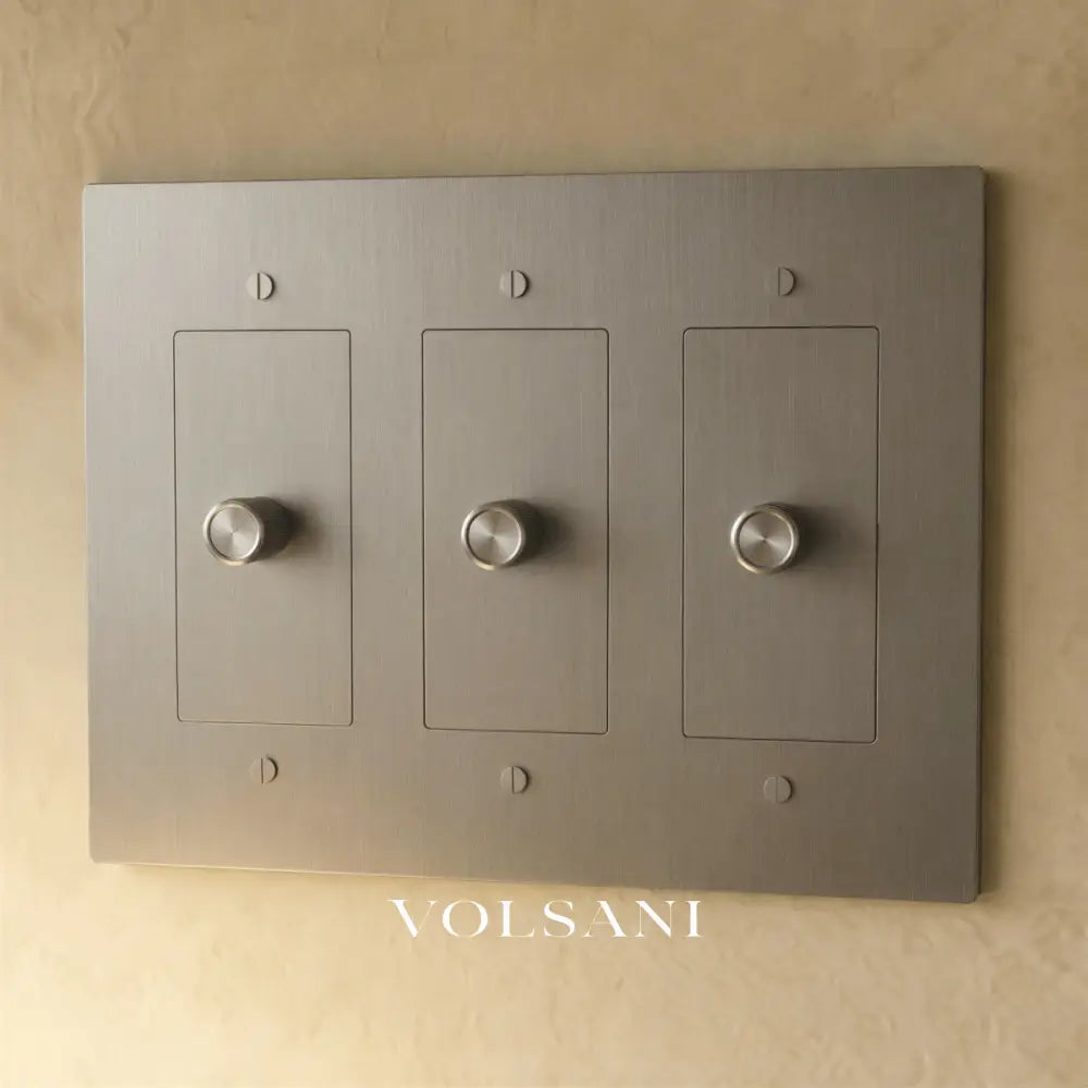 The Brass 3-Way Rotary Dimmer Switch (1 to 5 Gang) - Stainless Steel / 3 Gang