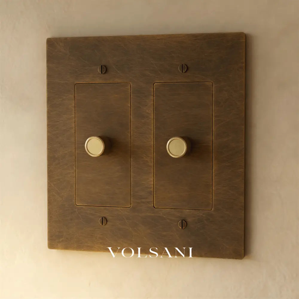 The Brass 3-Way Rotary Dimmer Switch (1 to 5 Gang) - Vintage Brass with Patina / 2 Gang