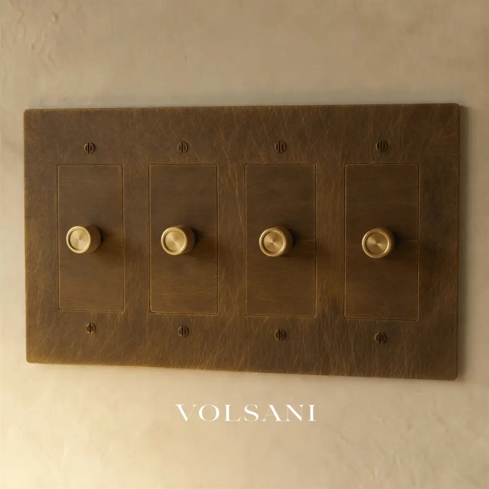 The Brass 3-Way Rotary Dimmer Switch (1 to 5 Gang) - Vintage Brass with Patina / 4 Gang