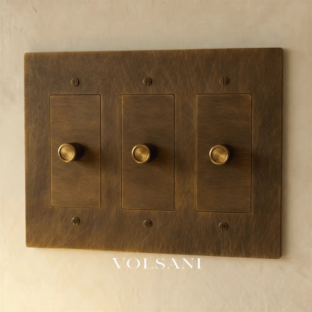 The Brass 3-Way Rotary Dimmer Switch (1 to 5 Gang) - Vintage Brass with Patina / 3 Gang