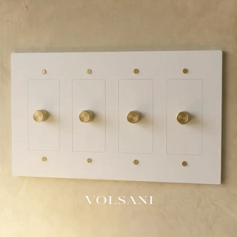 The Brass 3-Way Rotary Dimmer Switch (1 to 5 Gang) - White with Brass / 4 Gang
