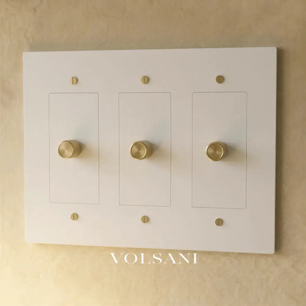 The Brass 3-Way Rotary Dimmer Switch (1 to 5 Gang) - White with Brass / 3 Gang