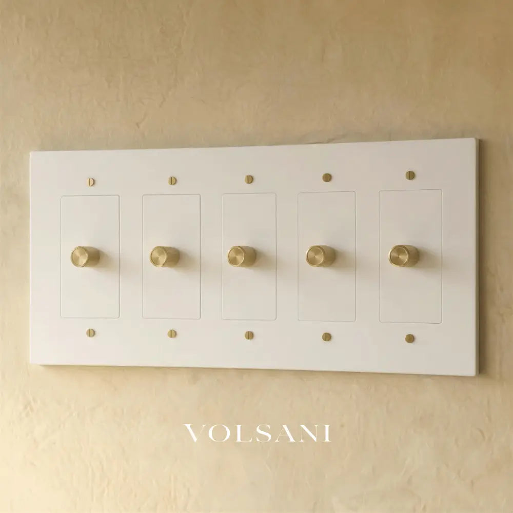 The Brass 3-Way Rotary Dimmer Switch (1 to 5 Gang) - White with Brass / 5 Gang