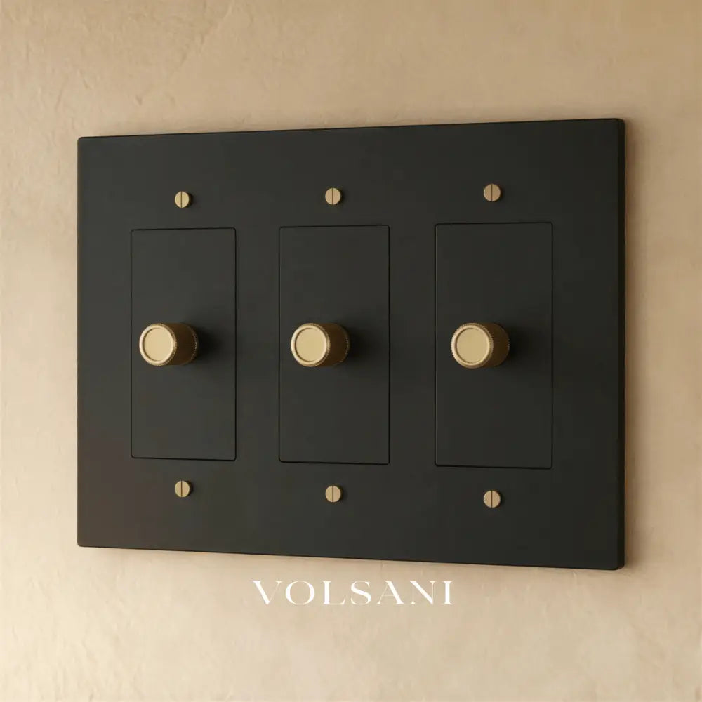 The Brass Dimmer Switch (1 to 5 Gang) - Night Black with Brass / 3 Gang