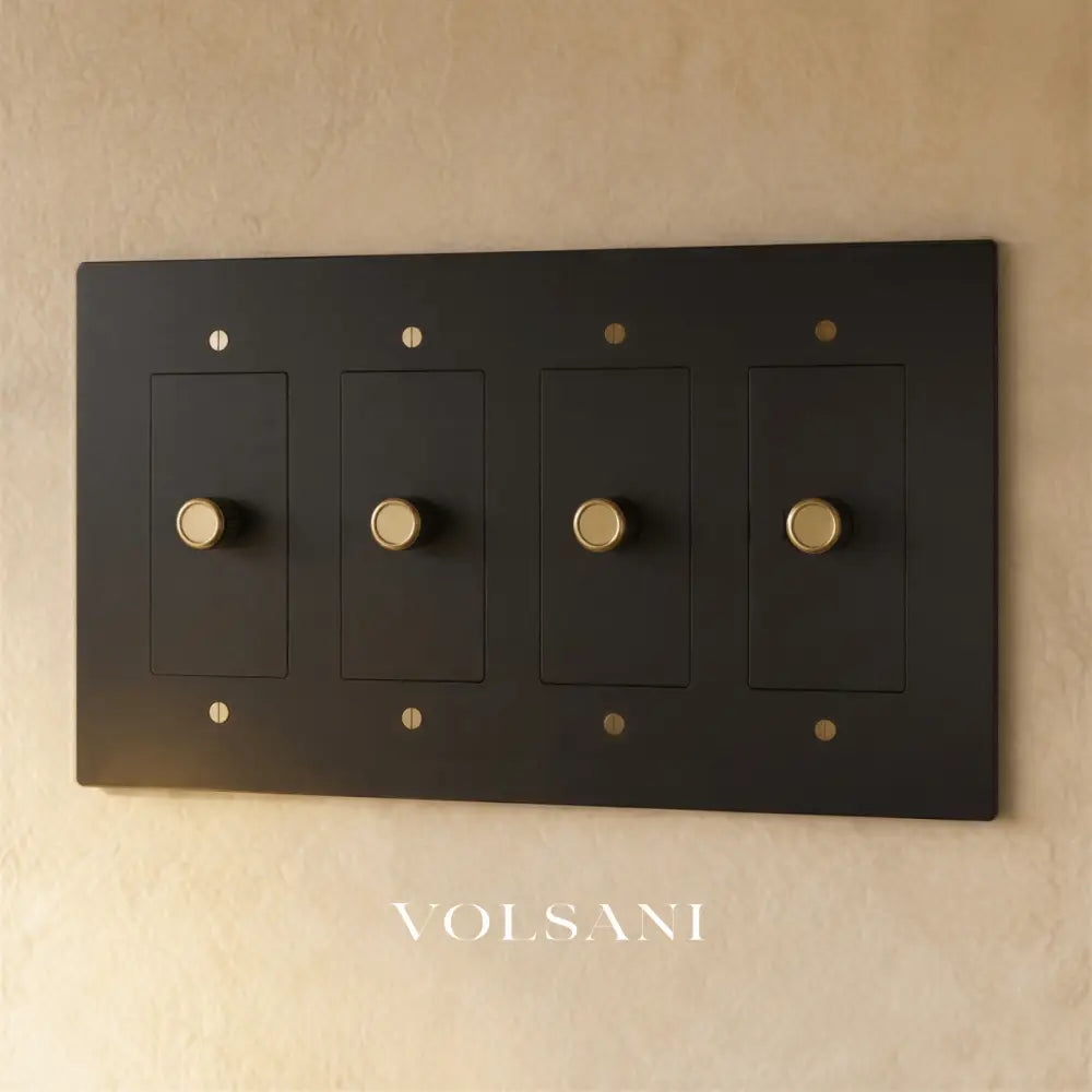 The Brass Dimmer Switch (1 to 5 Gang) - Night Black with Brass / 4 Gang