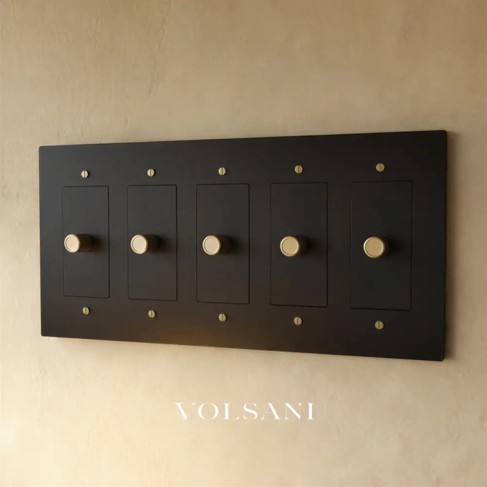 The Brass Dimmer Switch (1 to 5 Gang) - Night Black with Brass / 5 Gang
