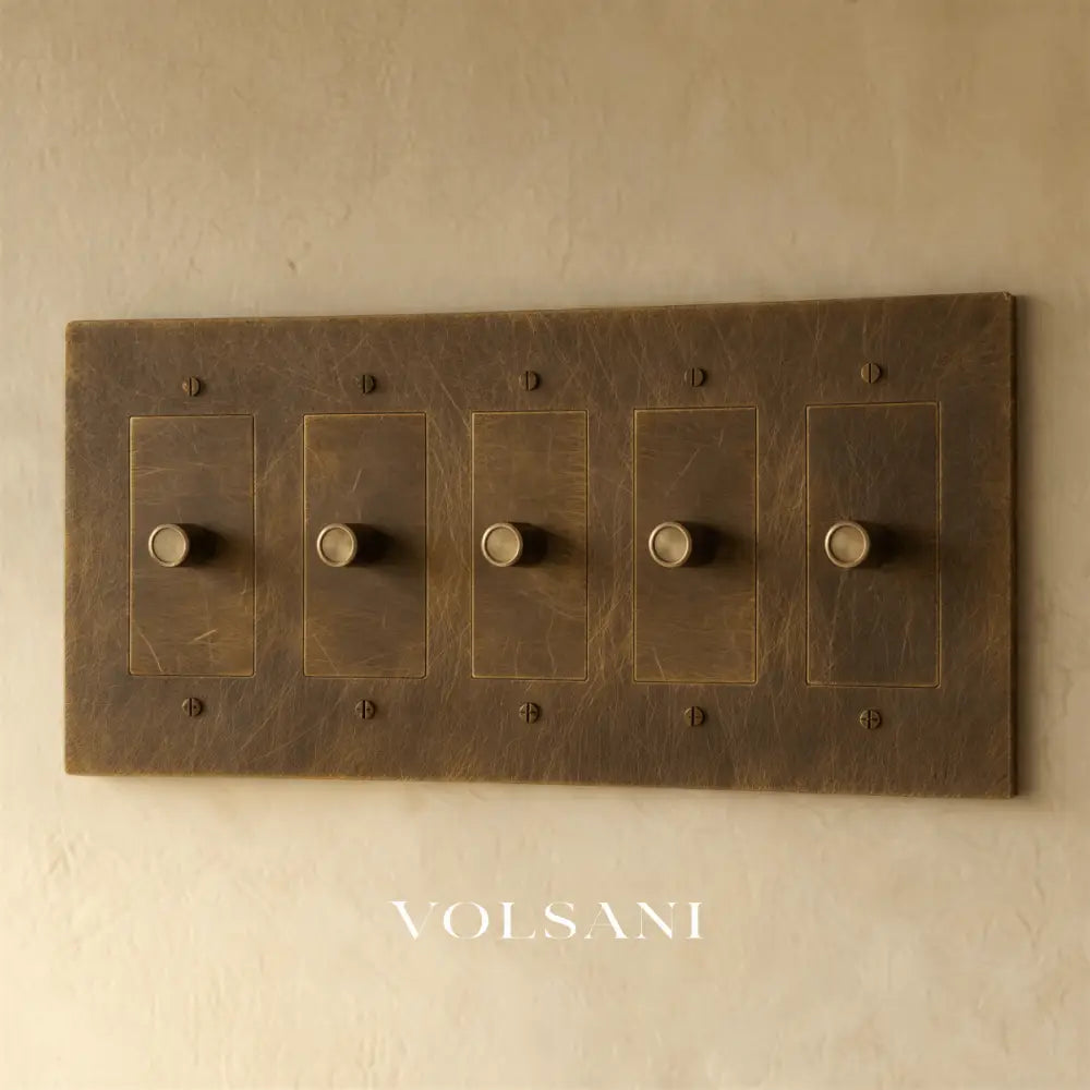 The Brass Dimmer Switch (1 to 5 Gang) - Vintage Brass with Patina / 5 Gang