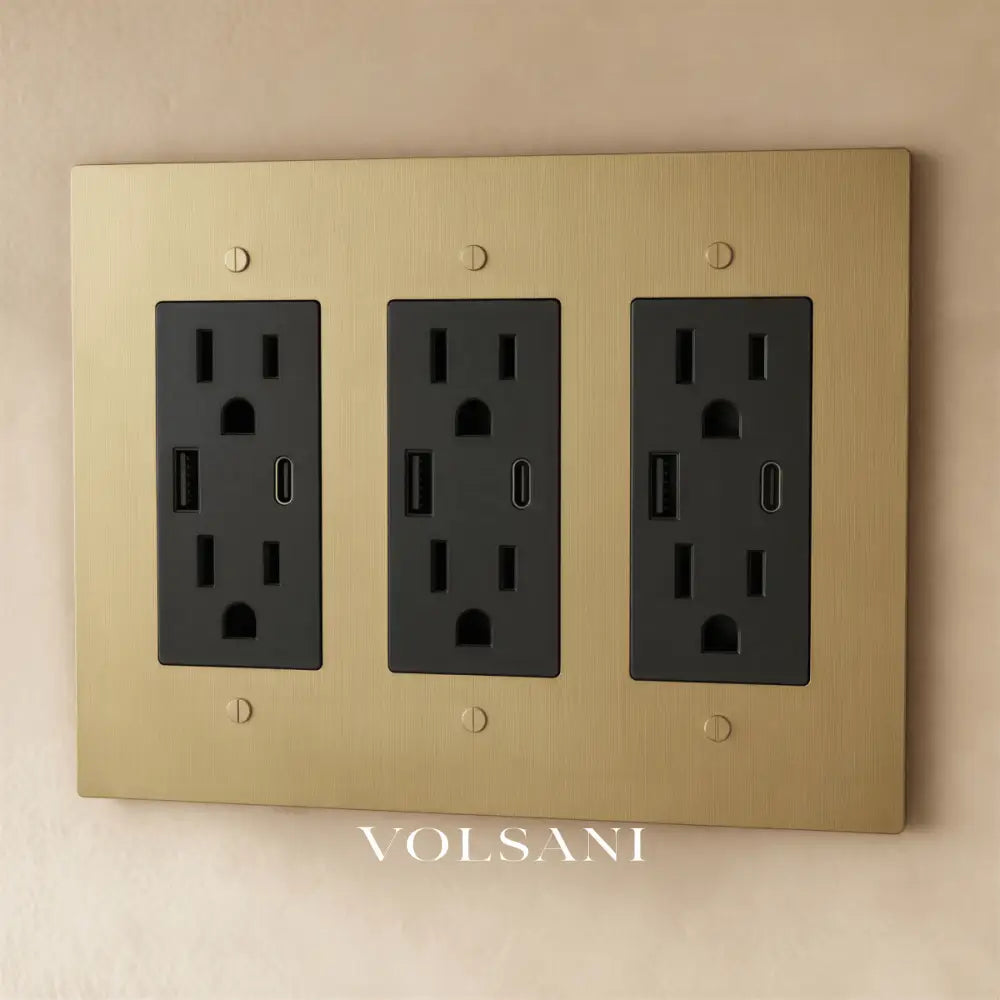 The Brass Outlet (1 to 4 Gang) - Brass / 3 Gang / USB-C