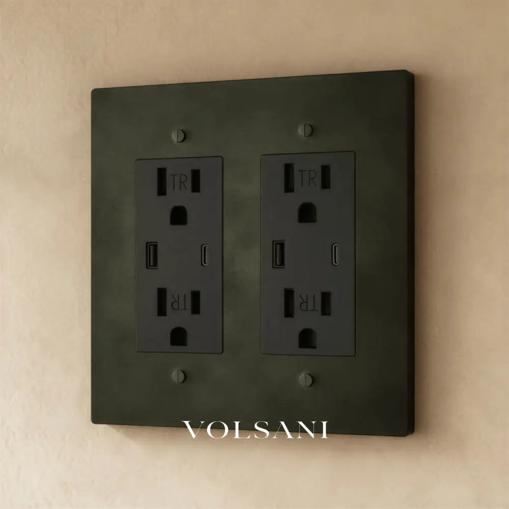 The Brass Outlet (1 to 4 Gang) - Bronze With Patina / 2 Gang / USB-C