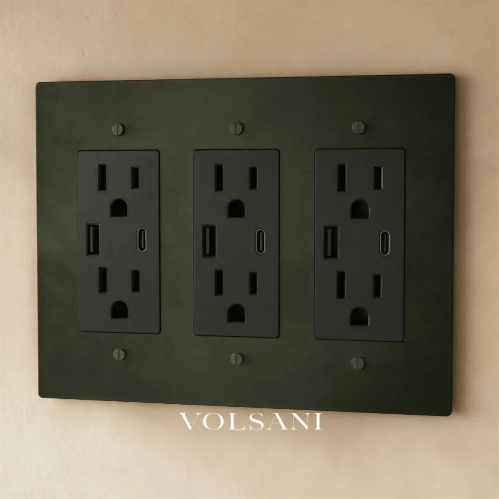 The Brass Outlet (1 to 4 Gang) - Bronze With Patina / 3 Gang / USB-C
