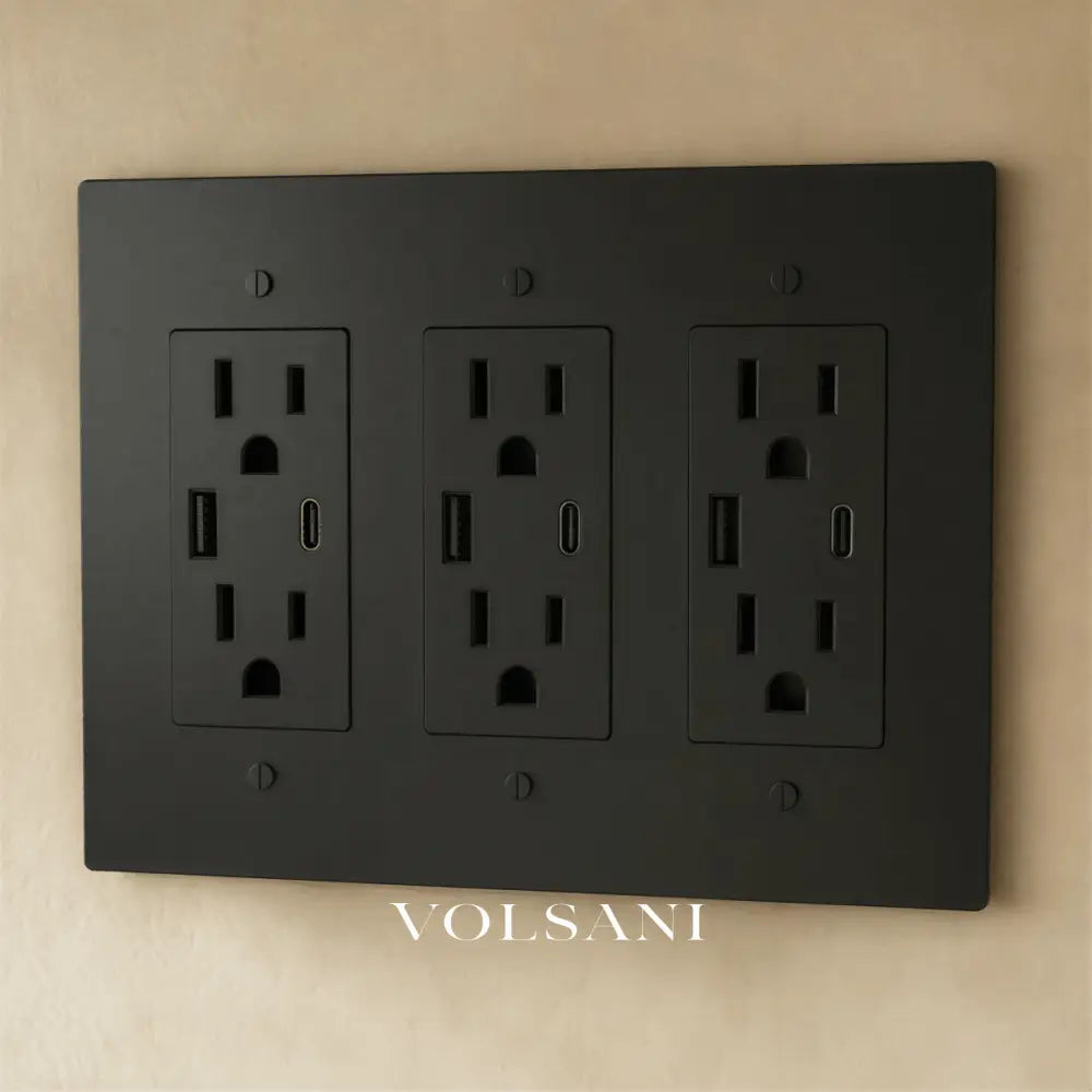 The Brass Outlet (1 to 4 Gang) - Night Black / 3 Gang / USB-C