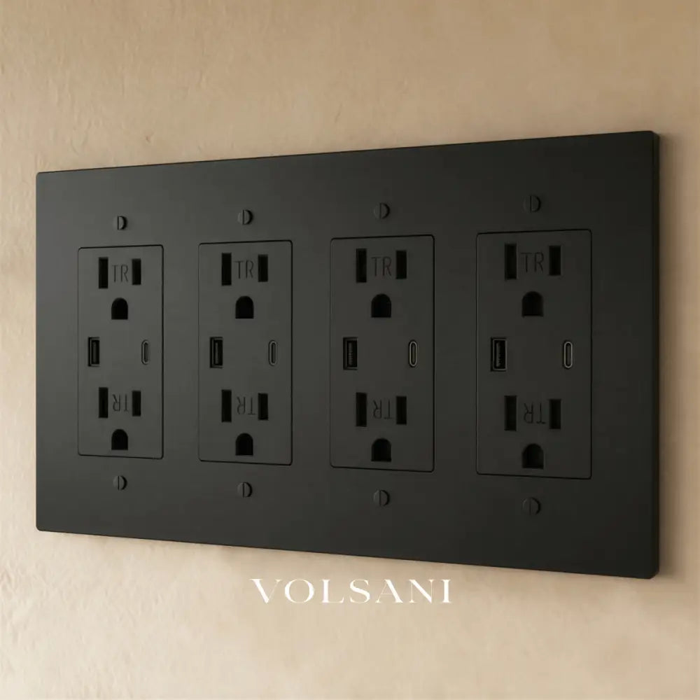 The Brass Outlet (1 to 4 Gang) - Night Black / 4 Gang / USB-C