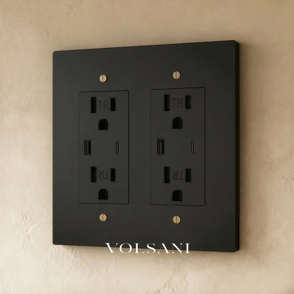 The Brass Outlet (1 to 4 Gang) - Night Black with Brass / 2 Gang / USB-C