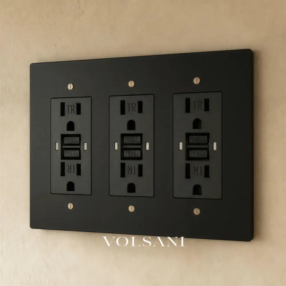 The Brass Outlet (1 to 4 Gang) - Night Black with Brass / 3 Gang / GFCI
