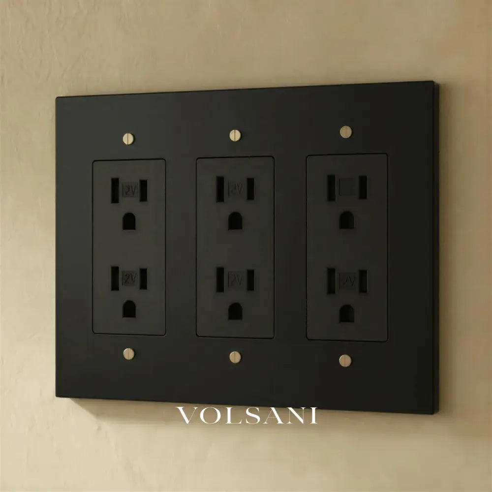 The Brass Outlet (1 to 4 Gang) - Night Black with Brass / 3 Gang / Standard