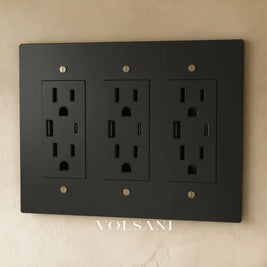 The Brass Outlet (1 to 4 Gang) - Night Black with Brass / 3 Gang / USB-C