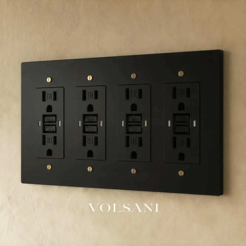 The Brass Outlet (1 to 4 Gang) - Night Black with Brass / 4 Gang / GFCI