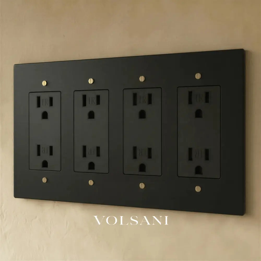The Brass Outlet (1 to 4 Gang) - Night Black with Brass / 4 Gang / Standard