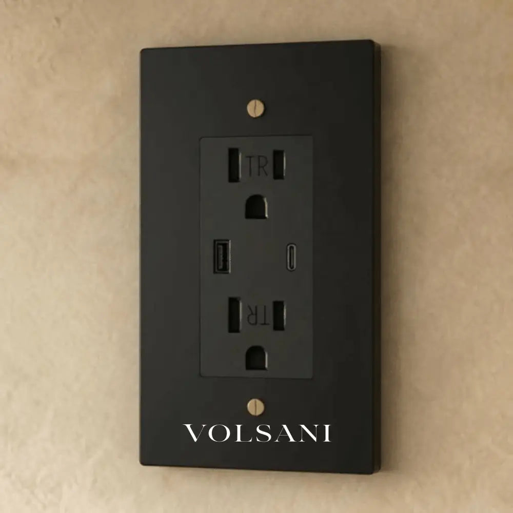 The Brass Outlet (1 to 4 Gang) - Night Black with Brass / 1 Gang / USB-C