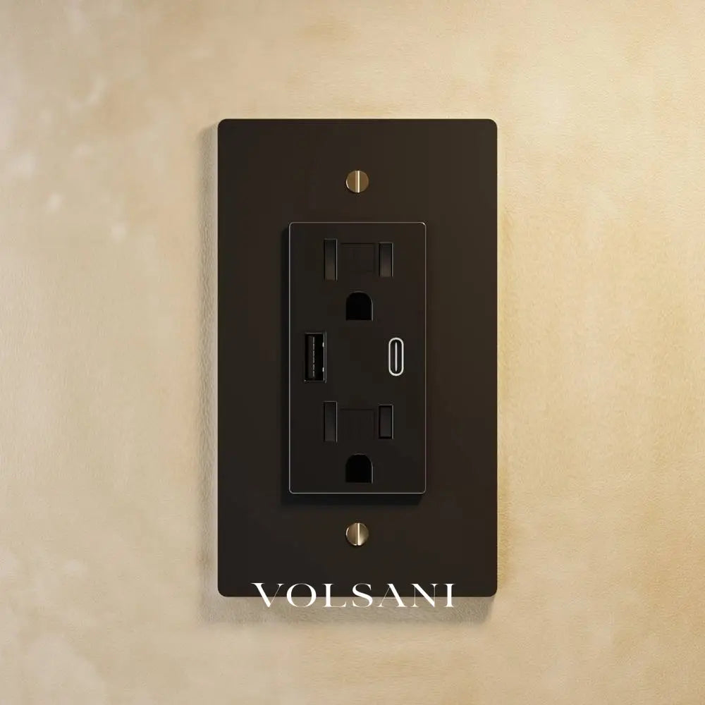 The Brass Outlet (1 to 4 Gang) - Open Box - Night Black with Brass / 1 Gang / USB-C