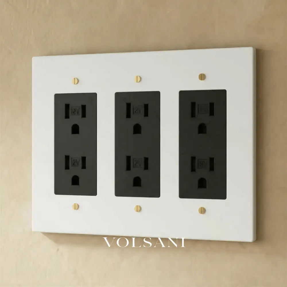 The Brass Outlet (1 to 4 Gang) - Open Box - White with Brass / 3 Gang / Standard