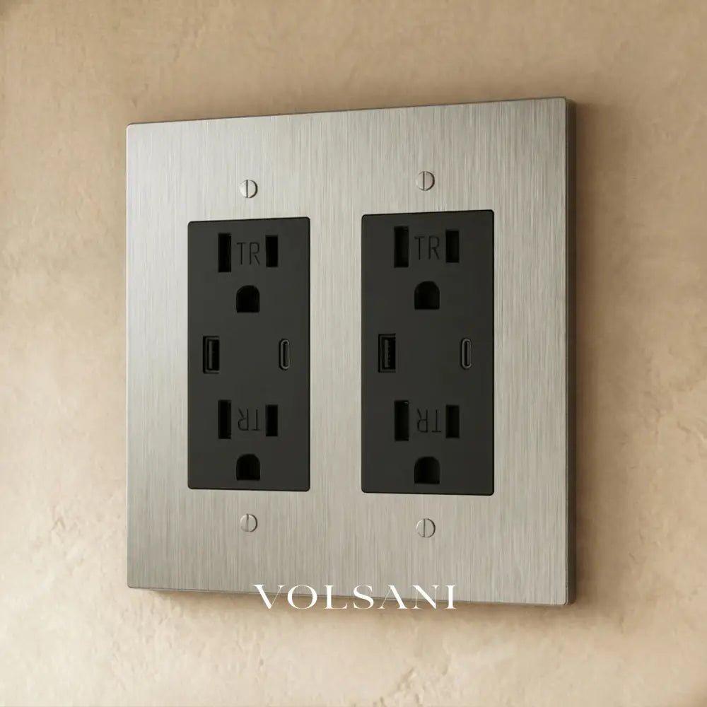 The Brass Outlet (1 to 4 Gang) - Stainless Steel / 2 Gang / USB-C