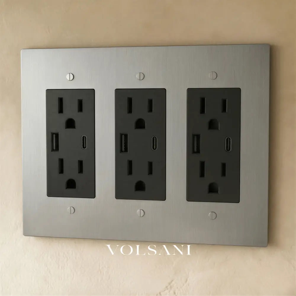 The Brass Outlet (1 to 4 Gang) - Stainless Steel / 3 Gang / USB-C