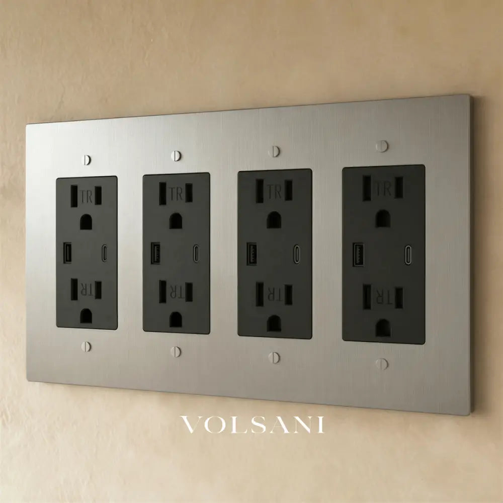 The Brass Outlet (1 to 4 Gang) - Stainless Steel / 4 Gang / USB-C