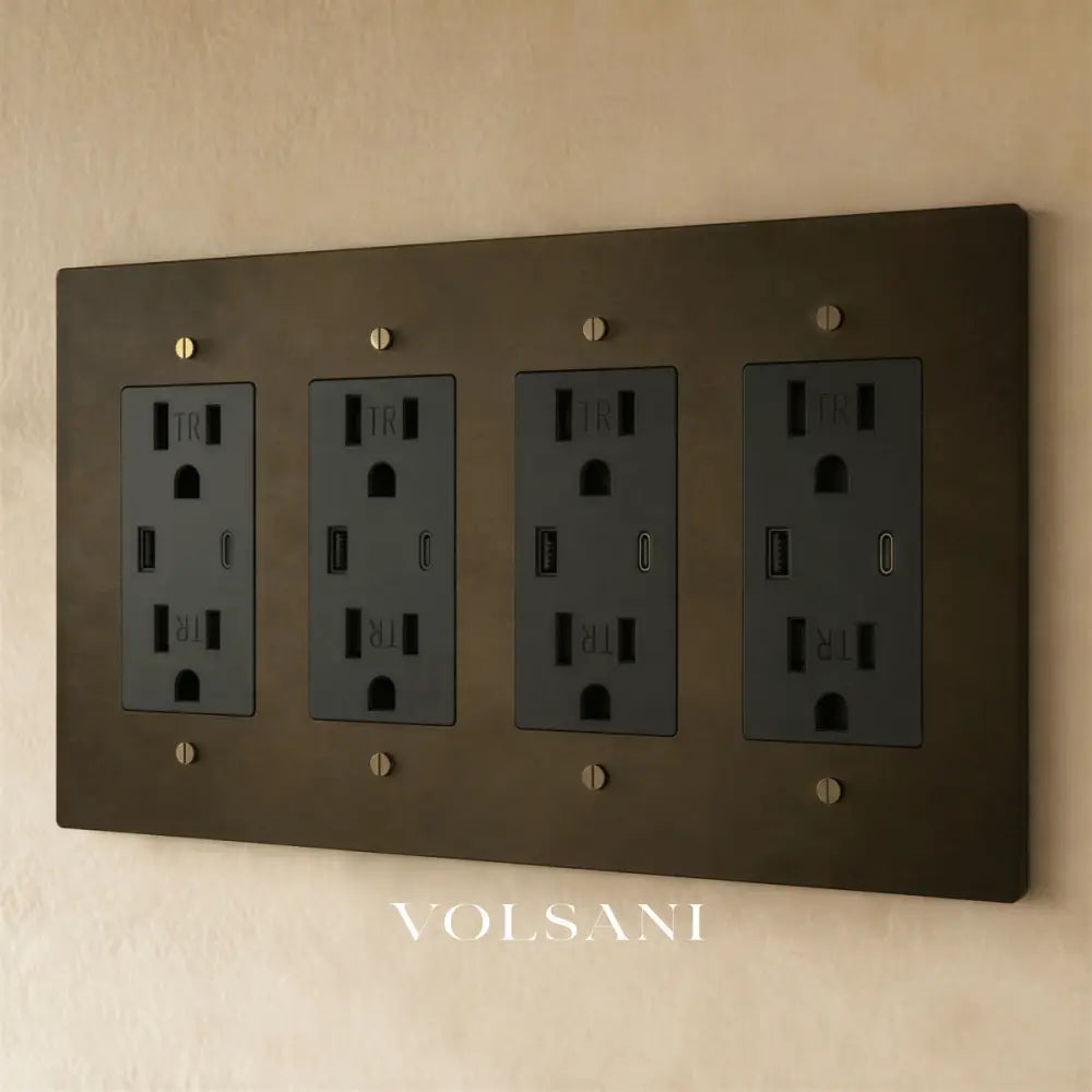 The Brass Outlet (1 to 4 Gang) - Vintage Brass with Patina / 4 Gang / USB-C