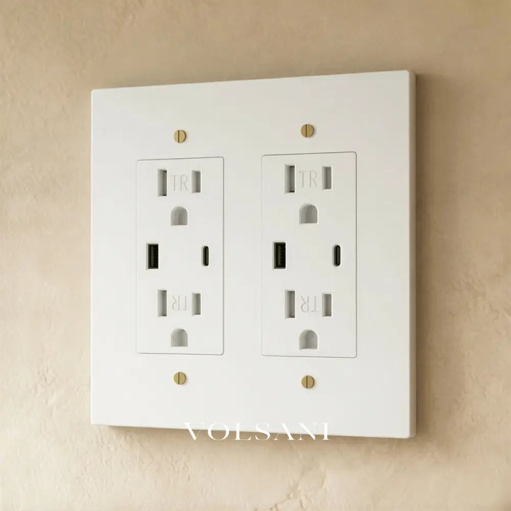 The Brass Outlet (1 to 4 Gang) - White with Brass / 2 Gang / USB-C
