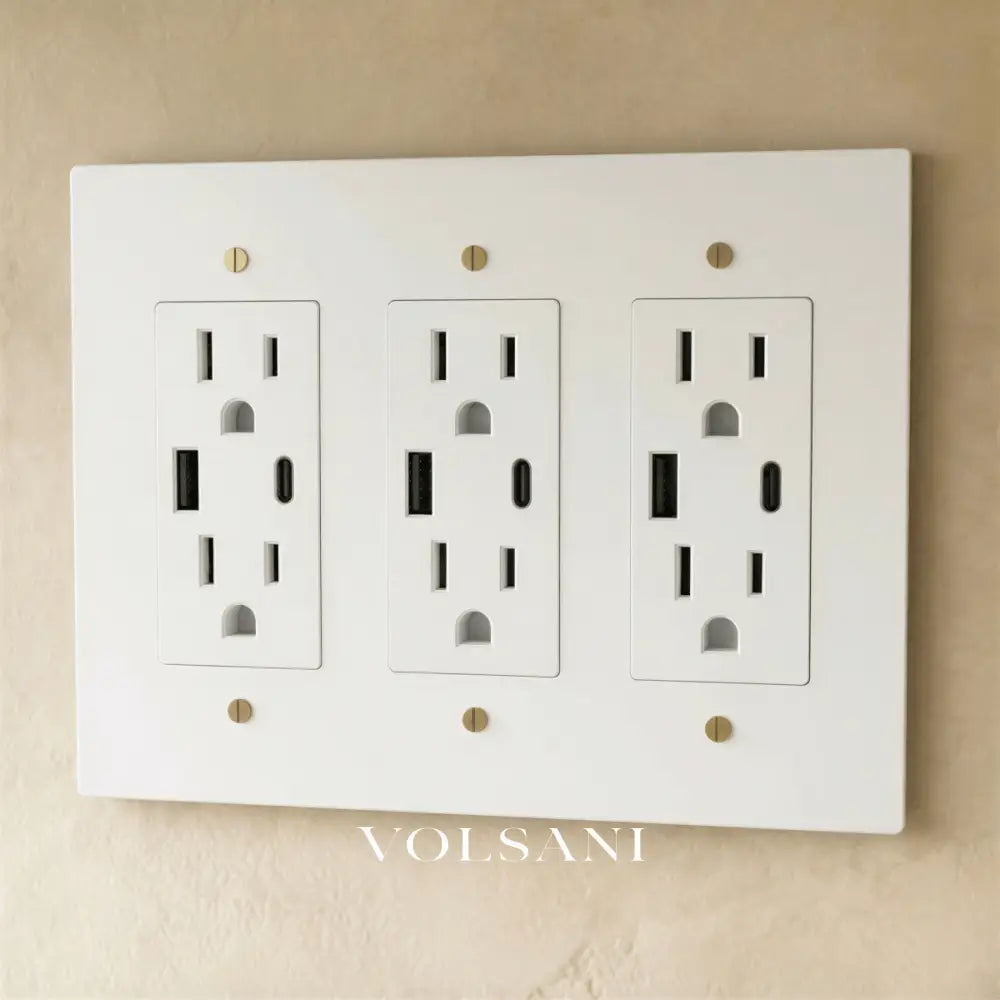 The Brass Outlet (1 to 4 Gang) - White with Brass / 3 Gang / USB-C