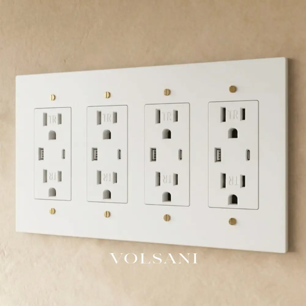 The Brass Outlet (1 to 4 Gang) - White with Brass / 4 Gang / USB-C