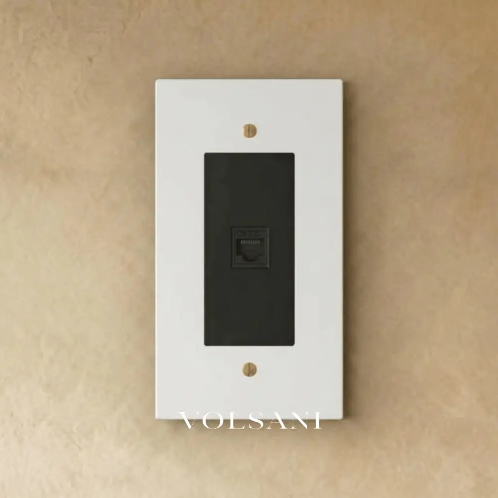 The Brass Telephone Socket (RJ11) (1-Gang) - White with Brass / 1 Gang / Telephone